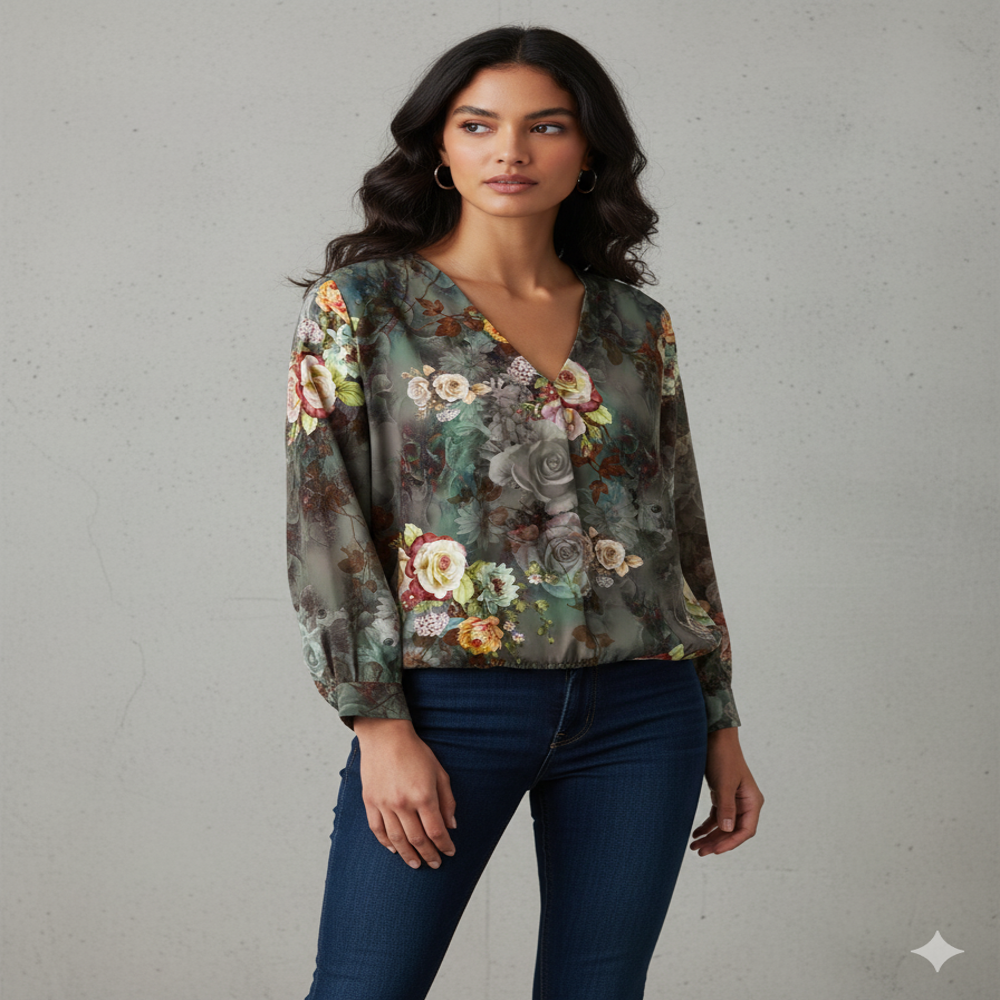  Viscose black Floral Fabric 