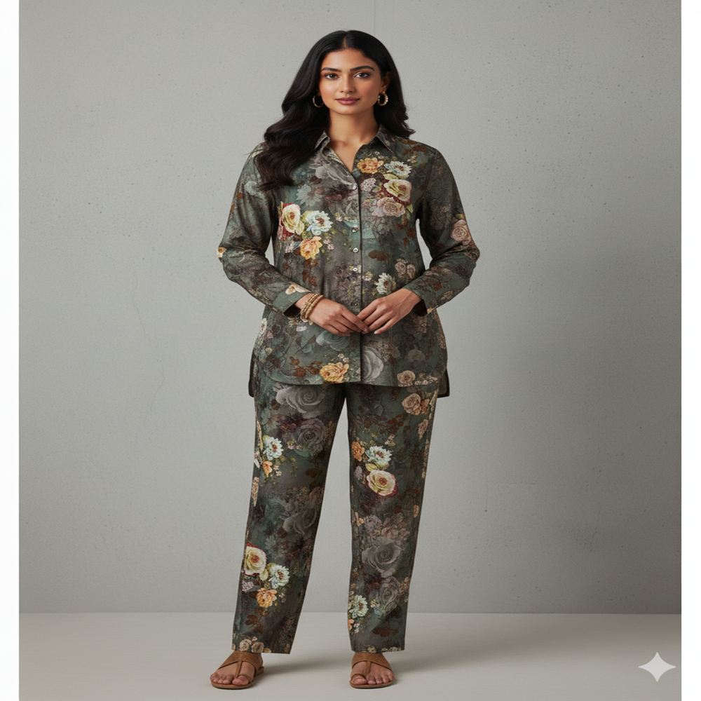  Viscose black Floral Fabric 