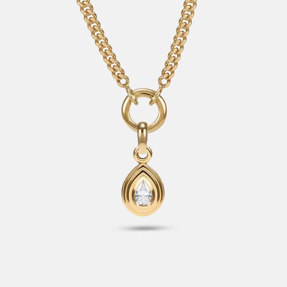 18K Yellow Gold Pear Cut Lab Grown Diamond Solitaire Pendant Necklace, Elegant Teardrop Diamond Charm For Women - Color: Colorless