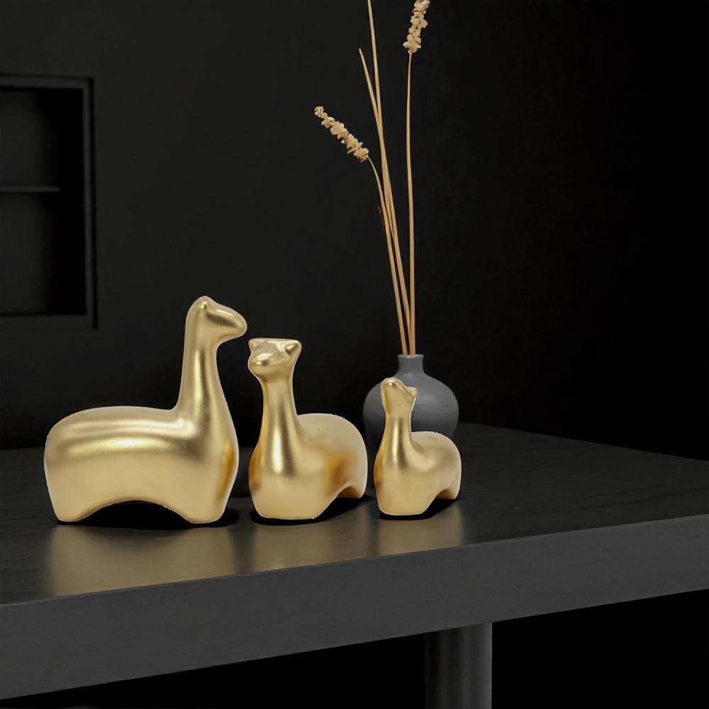  Ceramic Deer Family New Set Of 3 Gold