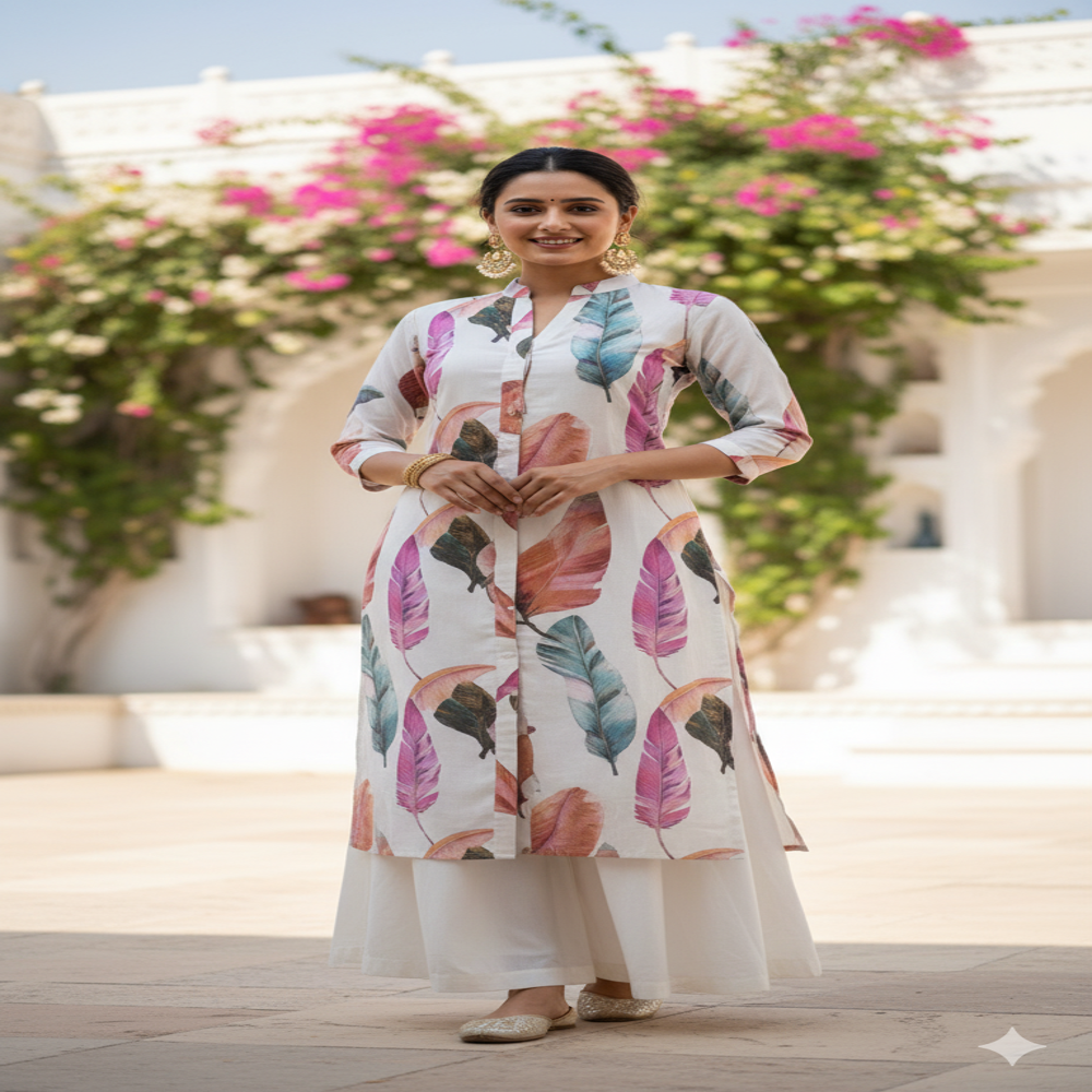  Feather Leaf digital  print fabric, Multicolour