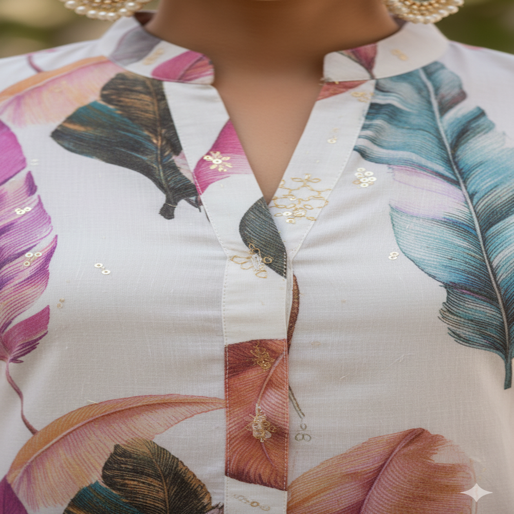  Feather Leaf digital  print fabric, Multicolour