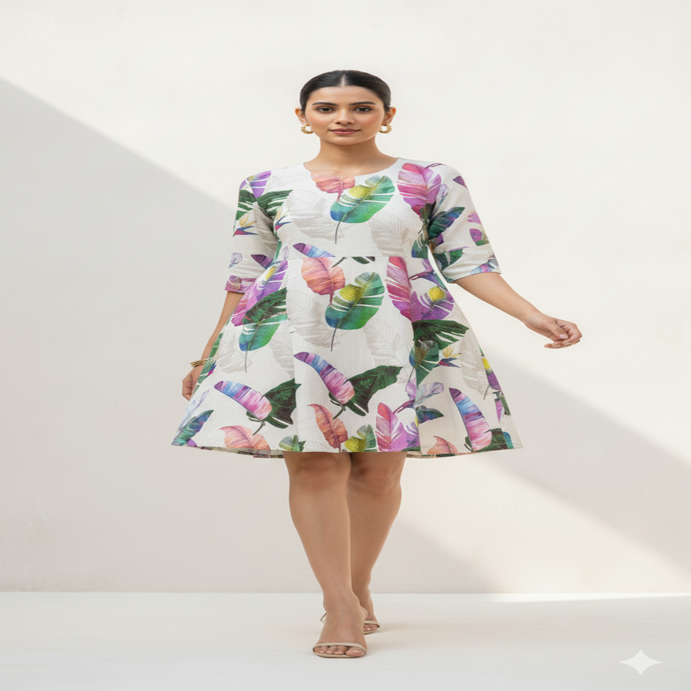  Feather Leaf digital  print fabric, Multicolour