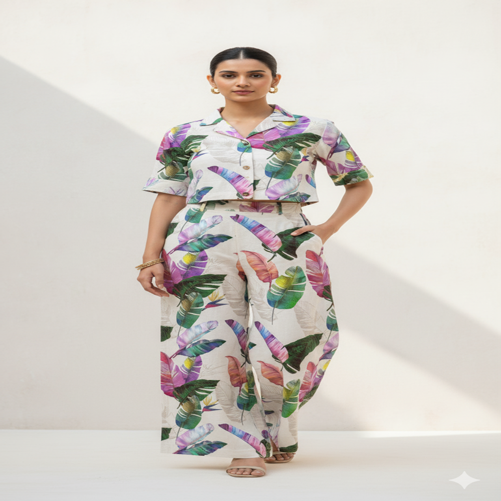  Feather Leaf digital  print fabric, Multicolour