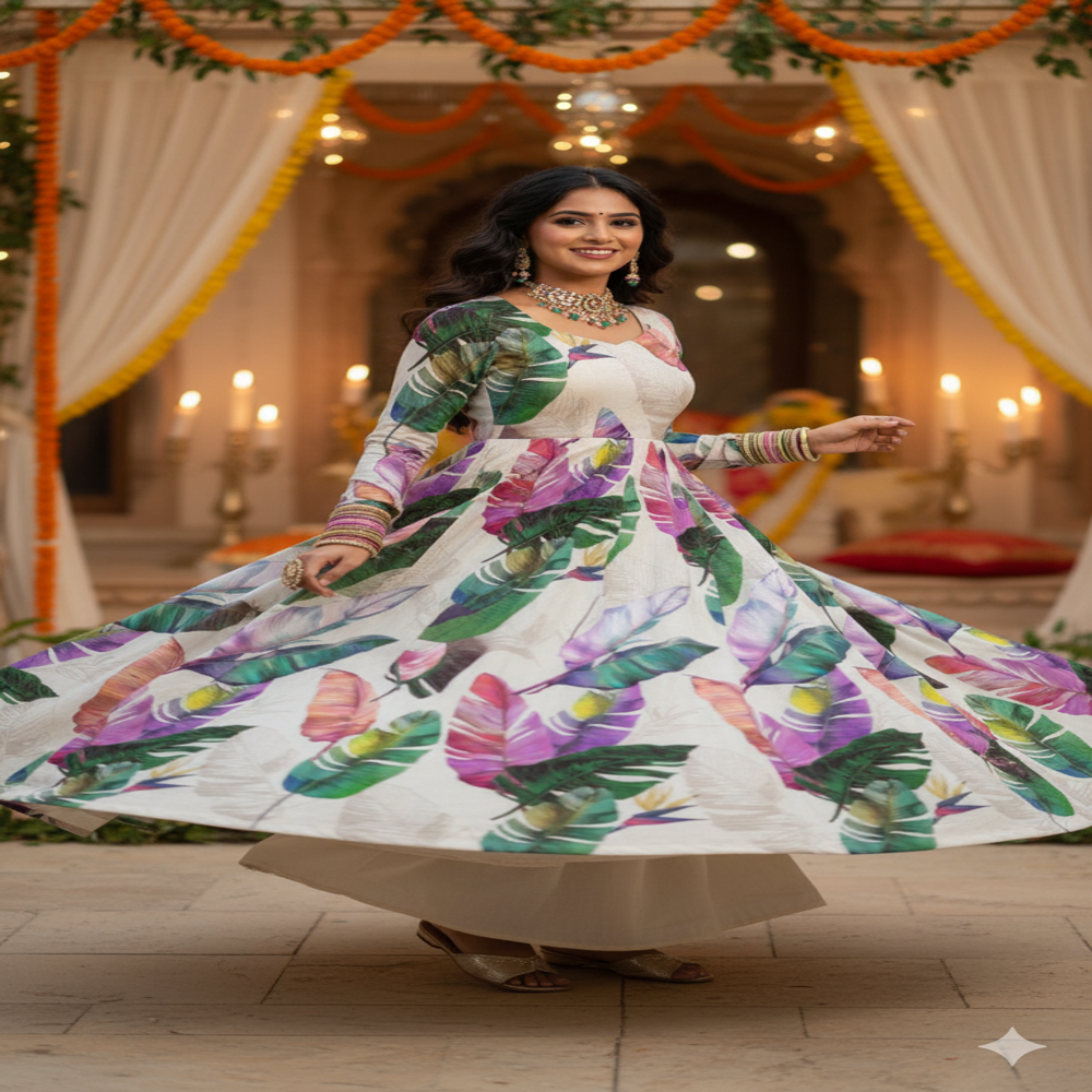  Feather Leaf digital  print fabric, Multicolour