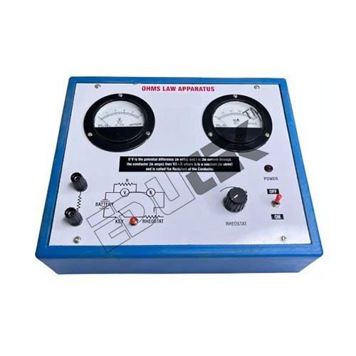 OHMS LAW APPARATUS WITH BAKELITE PANEL 2 ROUND METERS & POWER SUPPLY