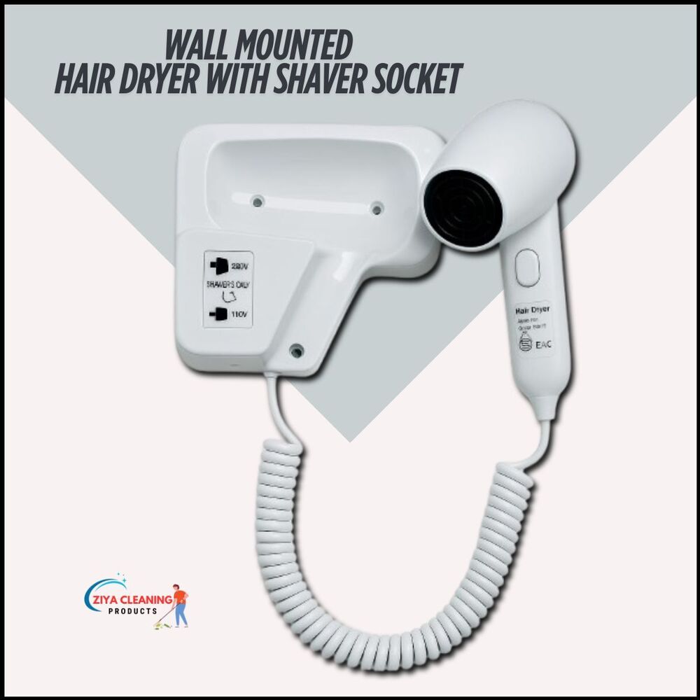 Wall Mounted Hair Dryer With Shaver Socket - Material: Plastic