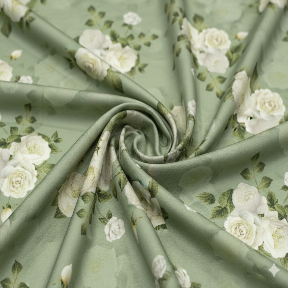 Viscose Digital Floral Print Fabric ,green - Application: Garment Making