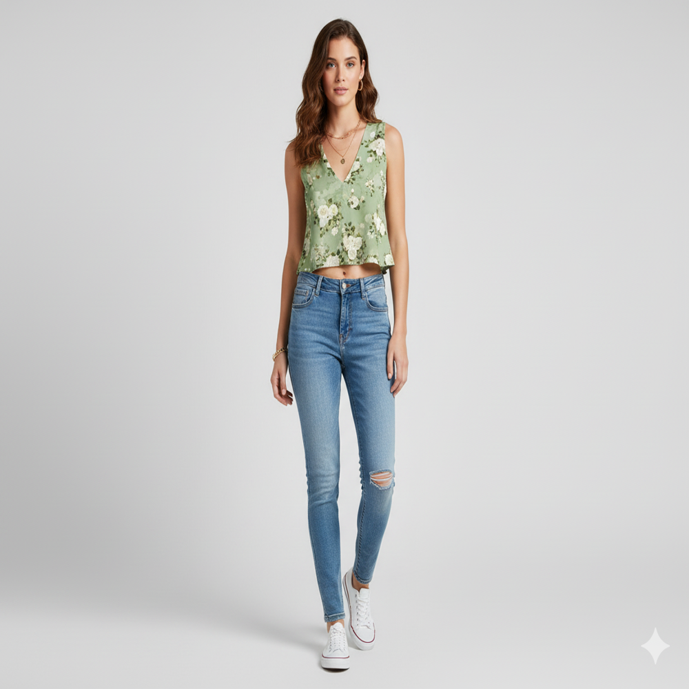 viscose digital floral print fabric ,green