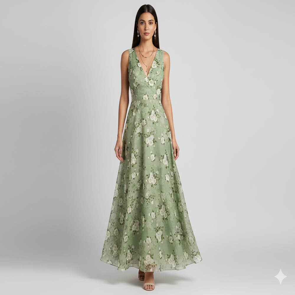 viscose digital floral print fabric ,green