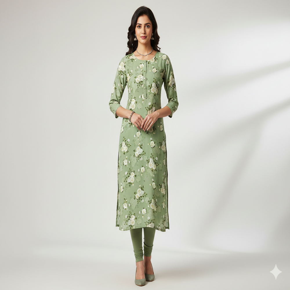 viscose digital floral print fabric ,green