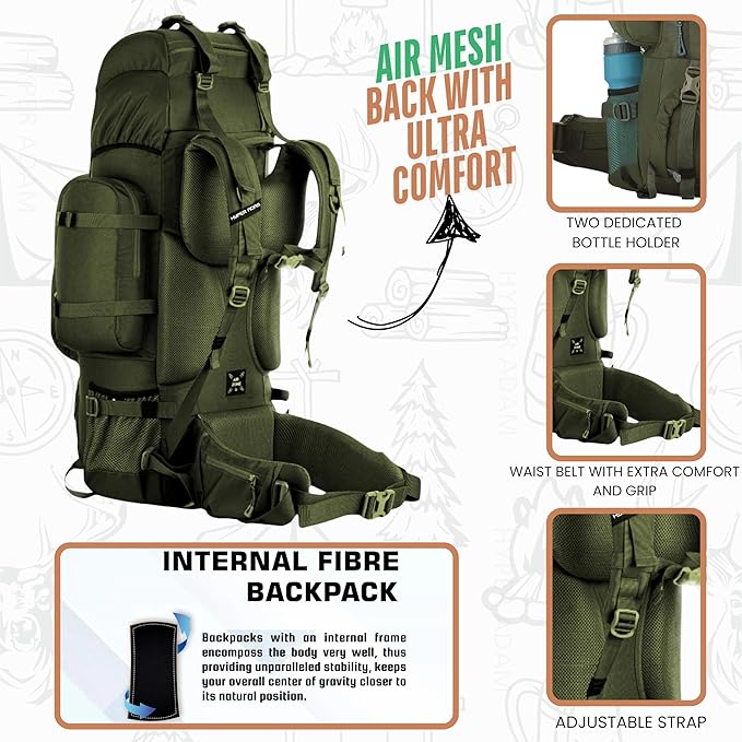 Hyper Adam Terrex 95L Rucksack with Detachable Bag & Rain Cover for Trekking & Travelling | Mountain Bags