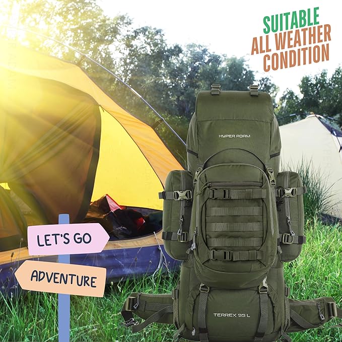 Hyper Adam Terrex 95L Rucksack with Detachable Bag & Rain Cover for Trekking & Travelling | Mountain Bags