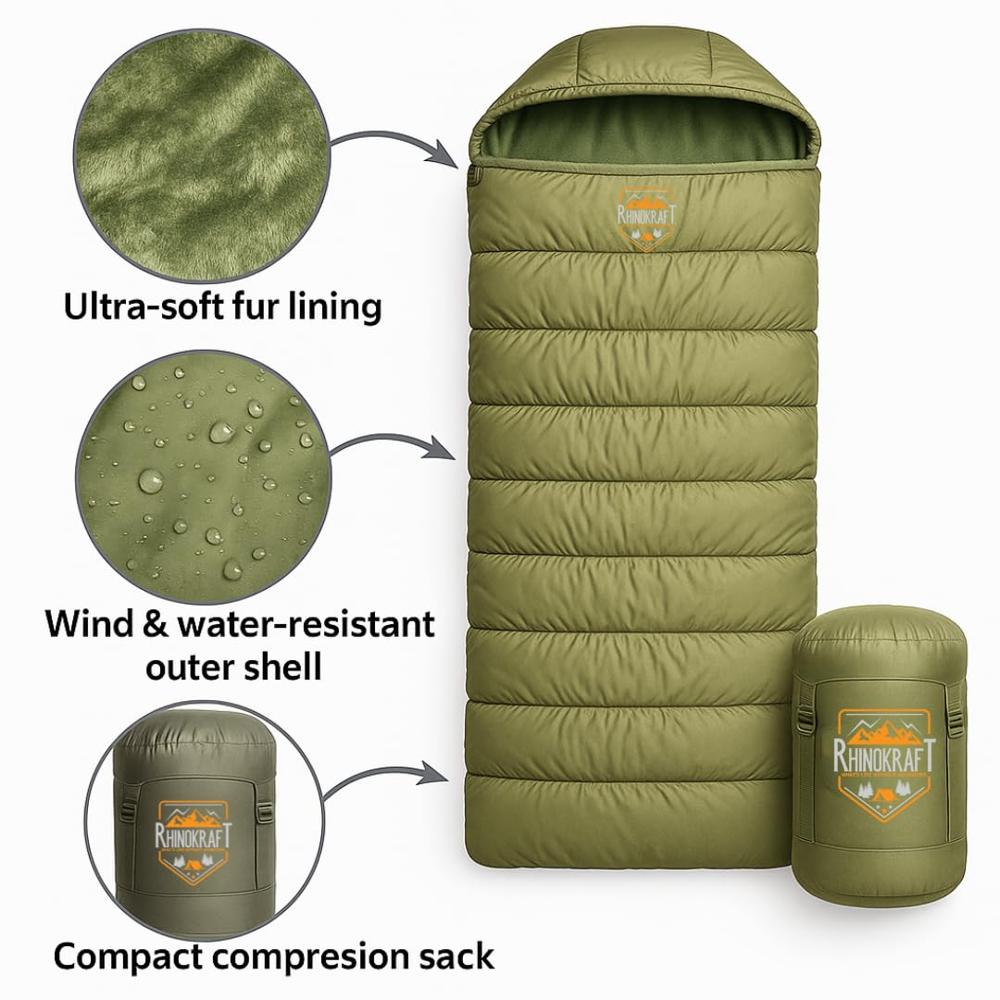 RhinoKraft Indian Army Sleeping Bag for Adventure | Camping, Trekking and Outdoor Activity