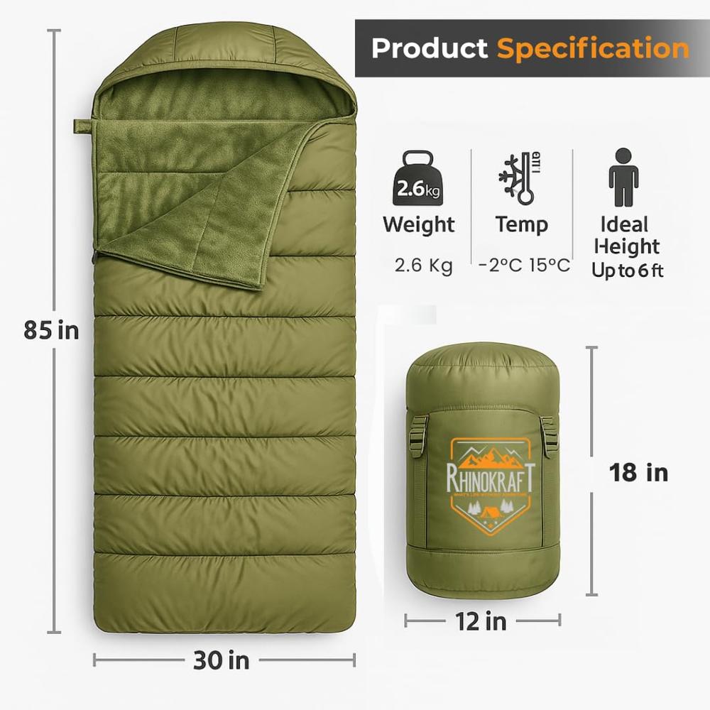 RhinoKraft Indian Army Sleeping Bag for Adventure | Camping, Trekking and Outdoor Activity