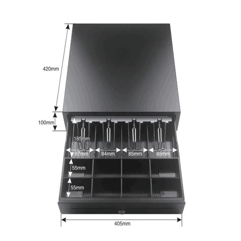 White Tech  Pos Cash Drawer for Point of Sale (POS) Shop counter Office mall 13 Compartment for Shop Stainless Steel Material Cash Box 5 Note 8 Coin Metal