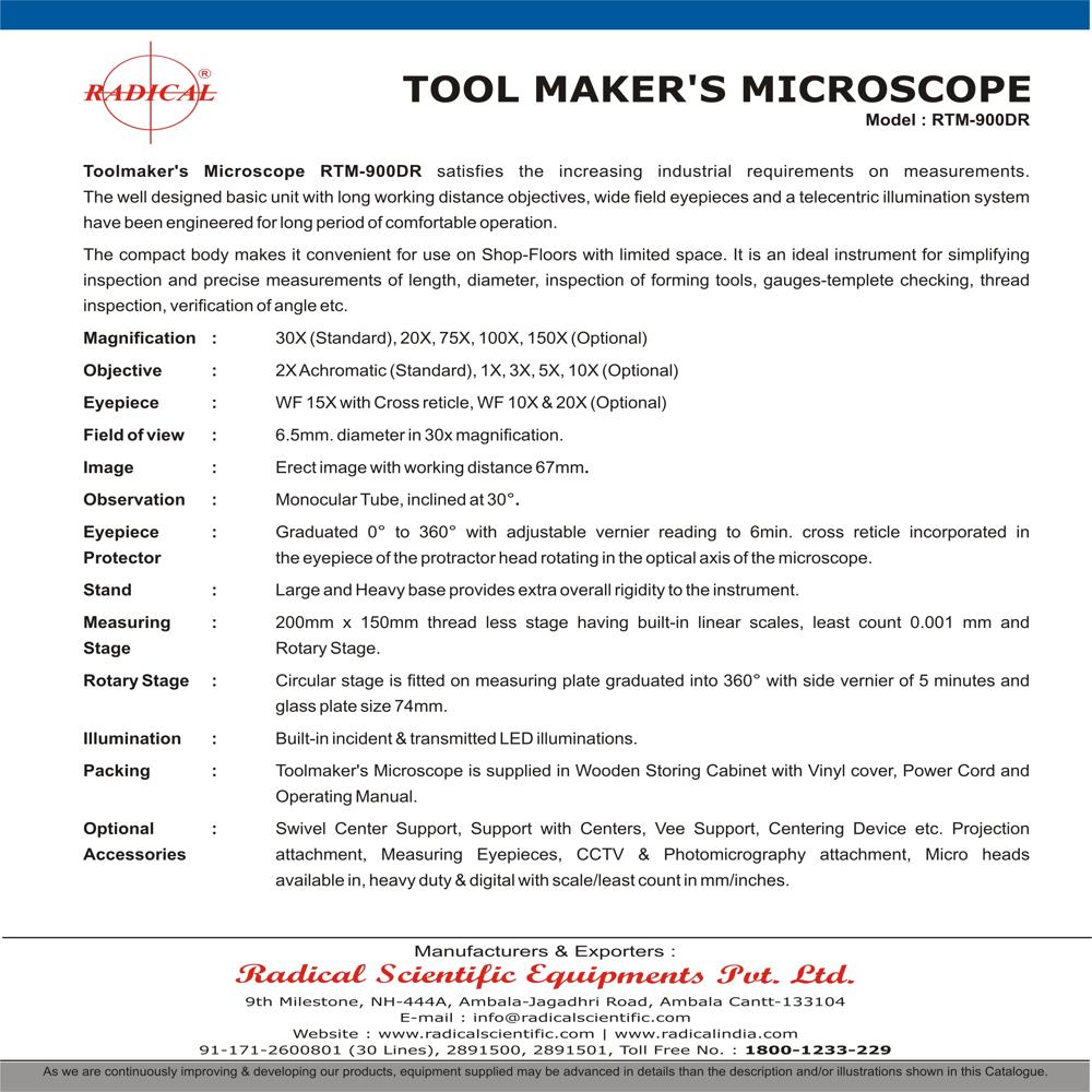 Toolmaker Microscope Large Rtm-900dr - Application: Laboratory