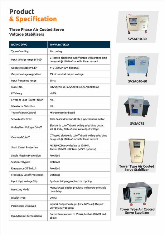 40-60 Kva Air Cooled Servo Voltage Stabilizer - Current: Ac