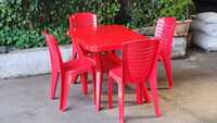 Plastic Dining Table Set - Color: Red