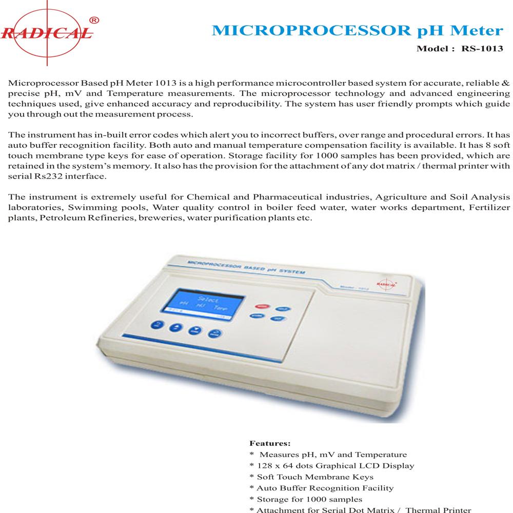 Microprocessor Ph Meter Rs-1013 - Material: Plastic