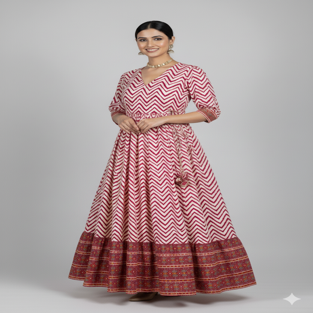 red and white Zigzag Print Fabric