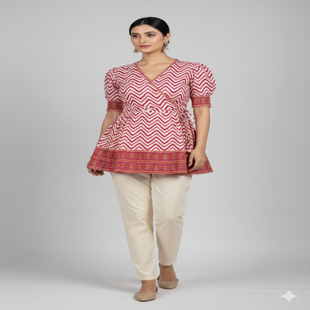 red and white Zigzag Print Fabric