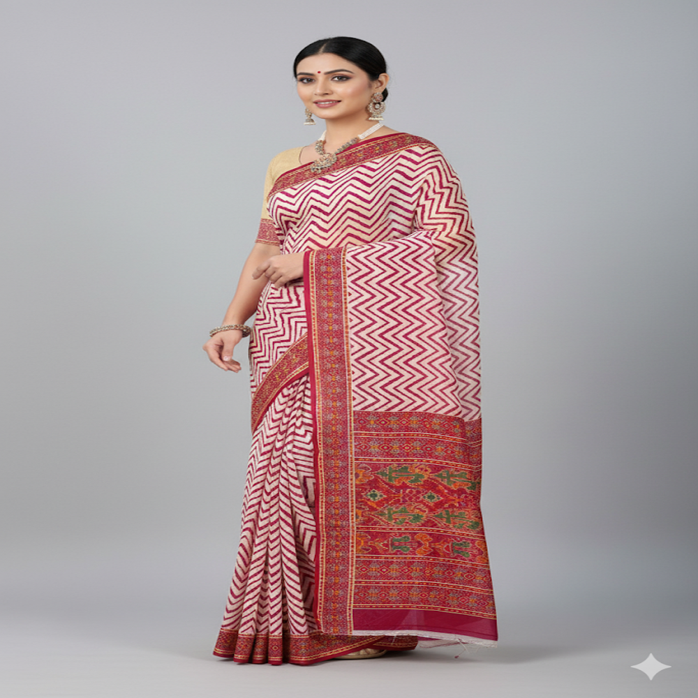 red and white Zigzag Print Fabric