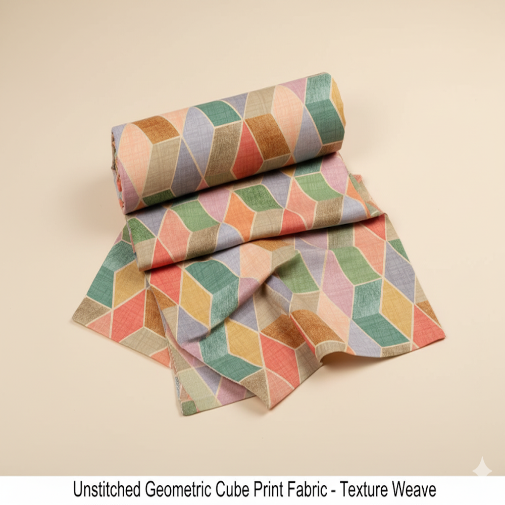 geometric cube print fabric