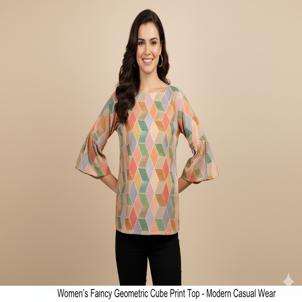 Geometric Cube Print Fabric - Application: Garment Making