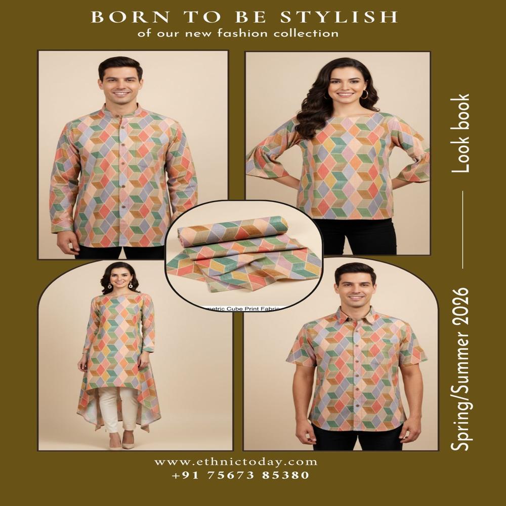 Geometric Cube Print Fabric - Application: Garment Making