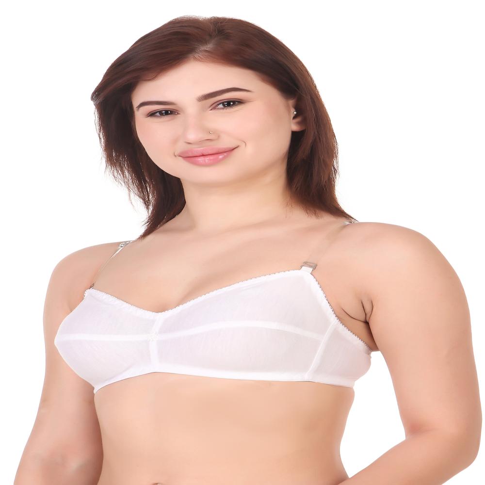 Transparent Strap Full Coverage Bra - Cotton Fabric, Different Sizes Available, Red Color | Full Coverage Design, Modern Transparent Straps