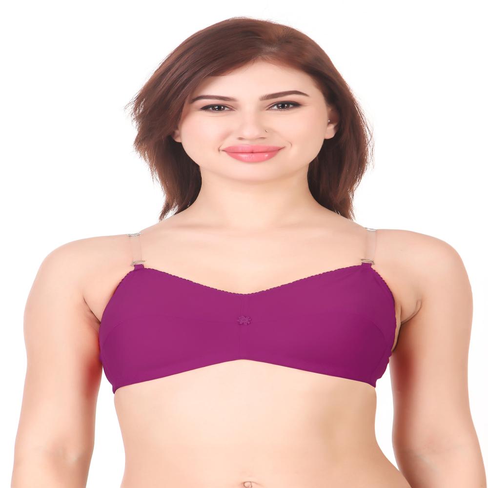 Transparent Strap Full Coverage Bra - Cotton Fabric, Different Sizes Available, Red Color | Full Coverage Design, Modern Transparent Straps