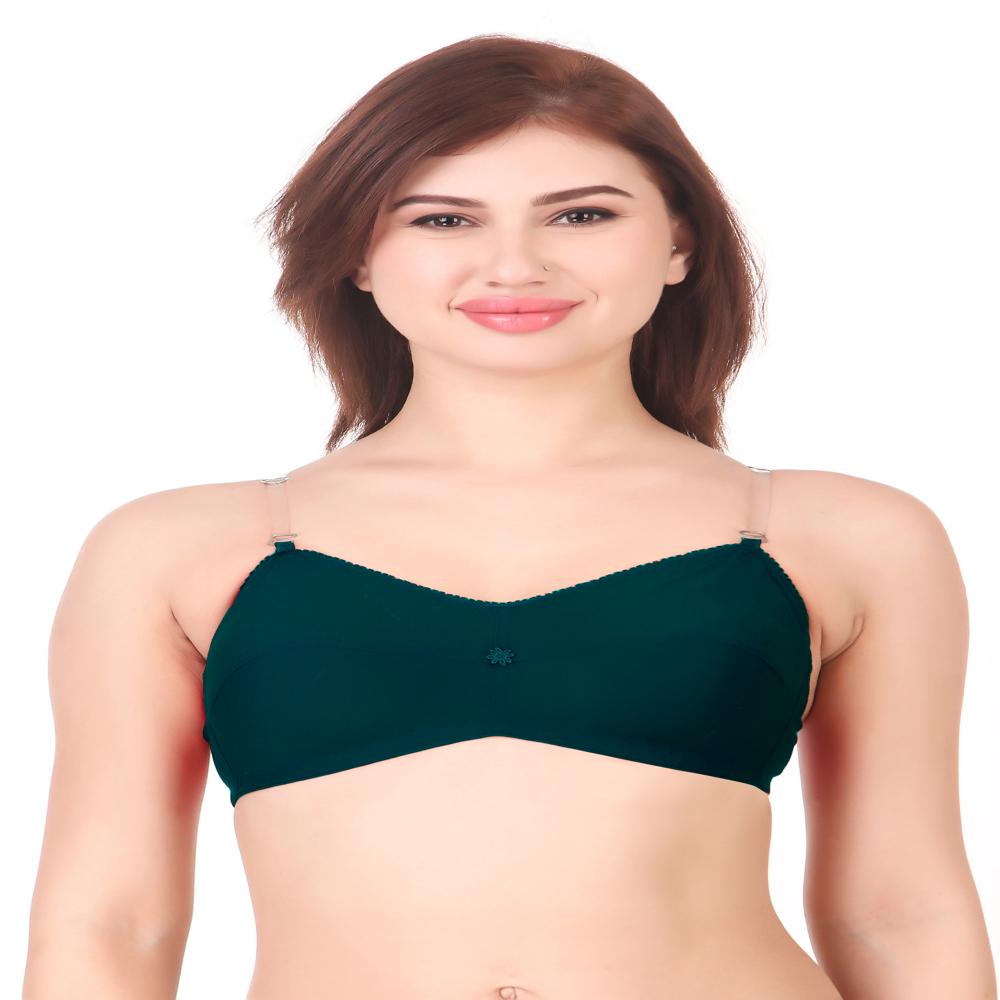 Transparent Strap Full Coverage Bra - Cotton Fabric, Different Sizes Available, Red Color | Full Coverage Design, Modern Transparent Straps