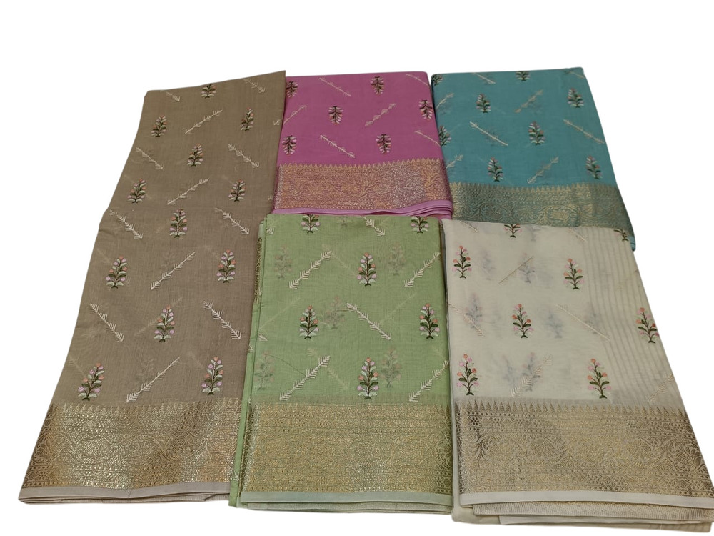 Border And Embroidery Banarasi Cotton Zari Saree - Color: Different Available