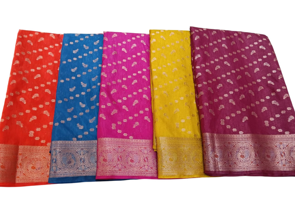 Fancy Linen Zari Work Banarasi Saree - Color: Different Available