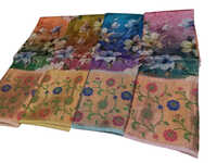 Zari Border And Digital Print Banarasi Kora Silk Saree
