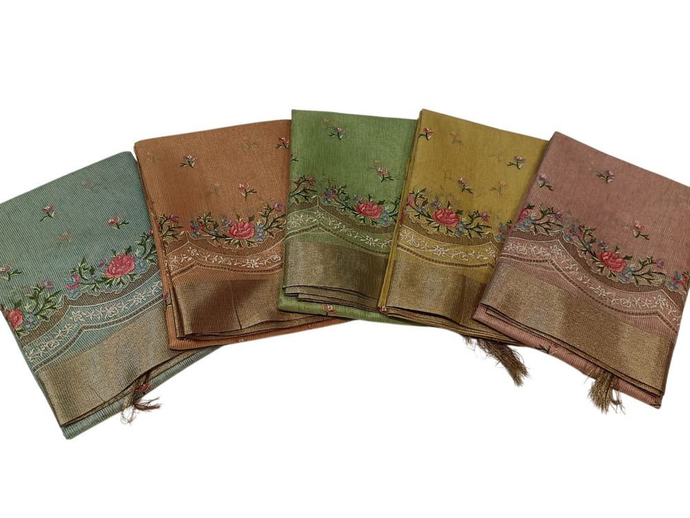 Zari Border And Embroidery Banarasi Tissue Saree