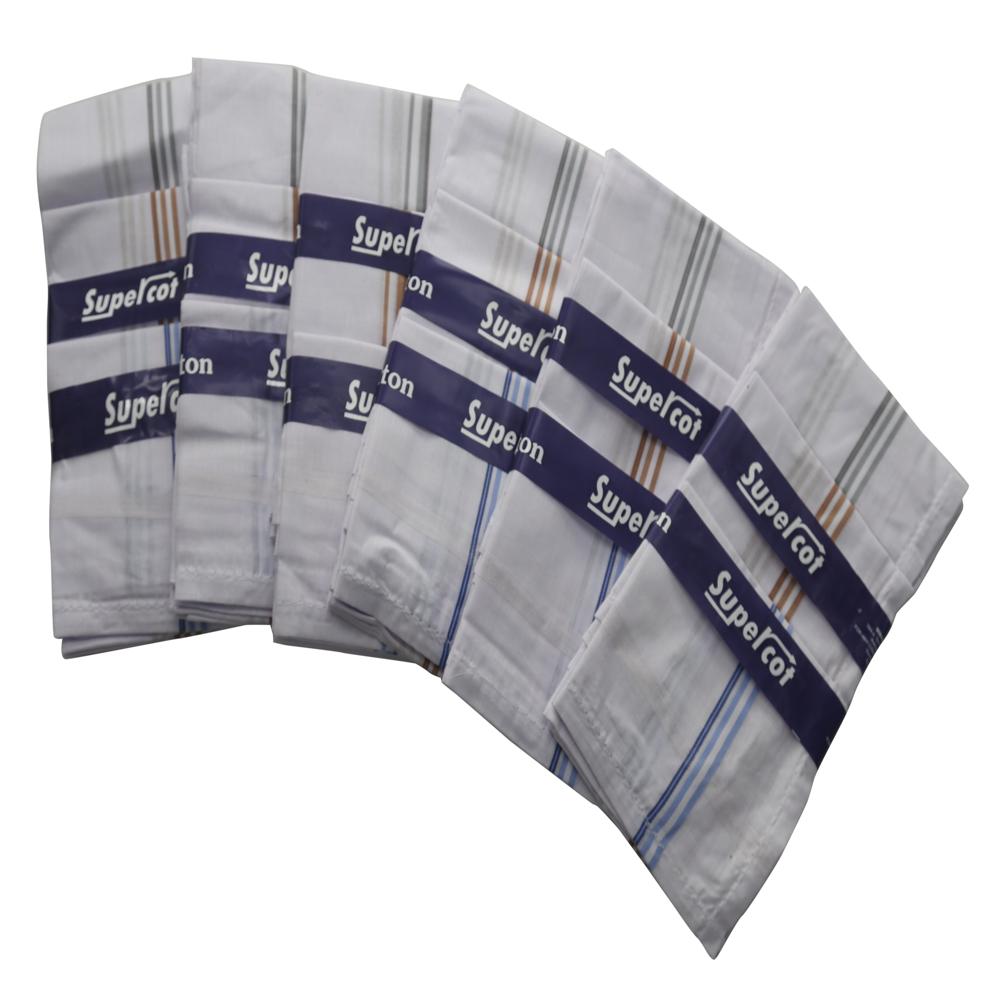 Striped Border Handkerchief - Cotton Blend, 12x12 Inches, Elegant Design With Classic Stripes