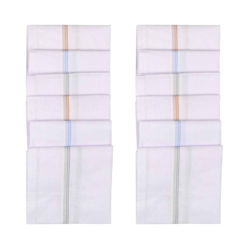 Striped Border Handkerchief - Cotton Blend, 12x12 Inches, Elegant Design With Classic Stripes