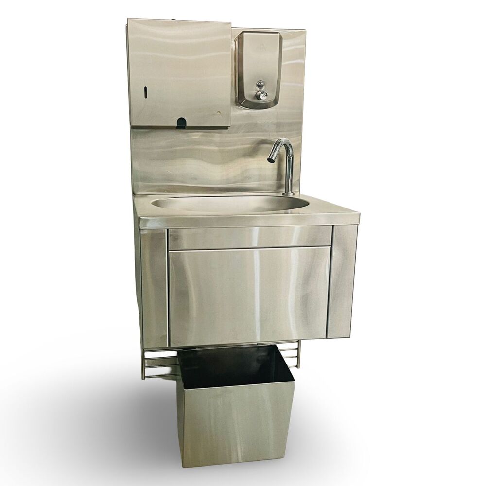 Knee Operated Handwash Sink With Bin Below - Color: Silver