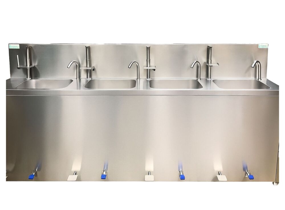 4 Sink Foot Operated Hygiene Station - Color: Silver