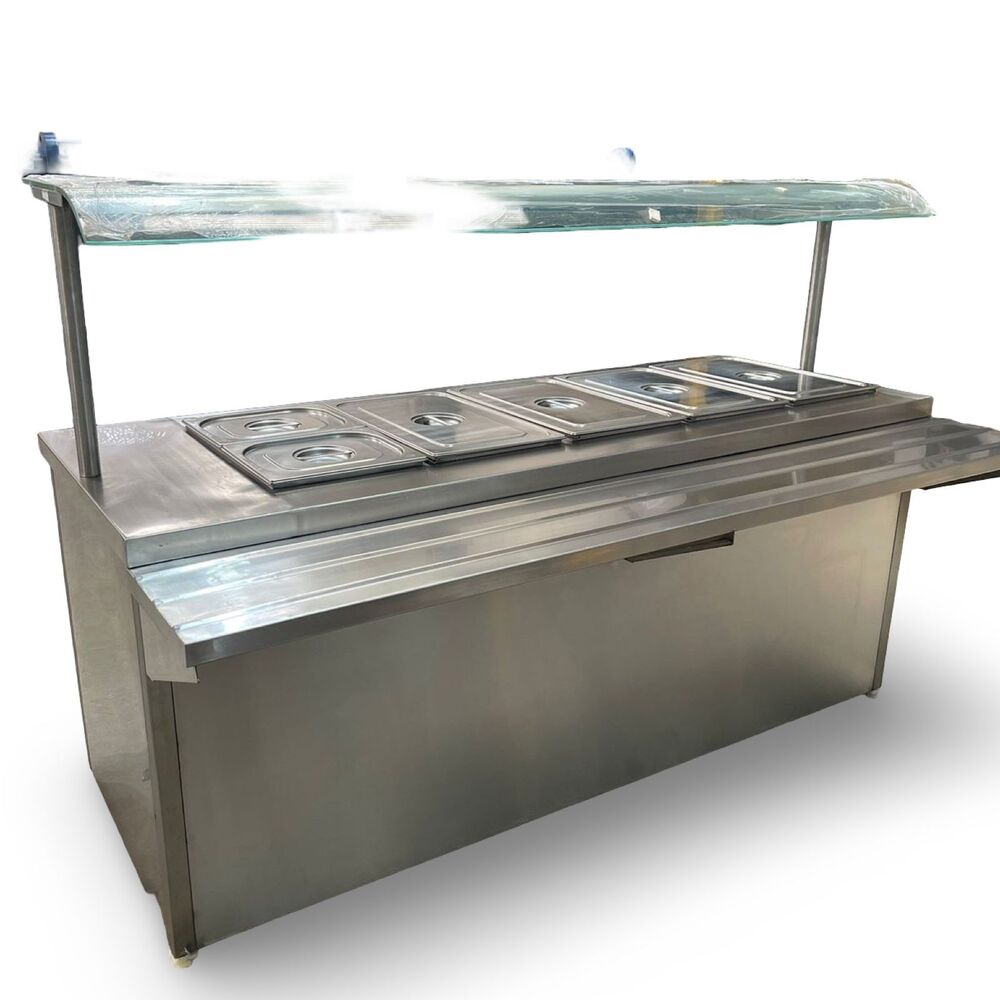 5 Container Bain Marie With Sneeze Guard - Color: Silver