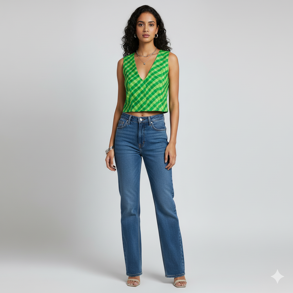 digital print green Checkered Fabric