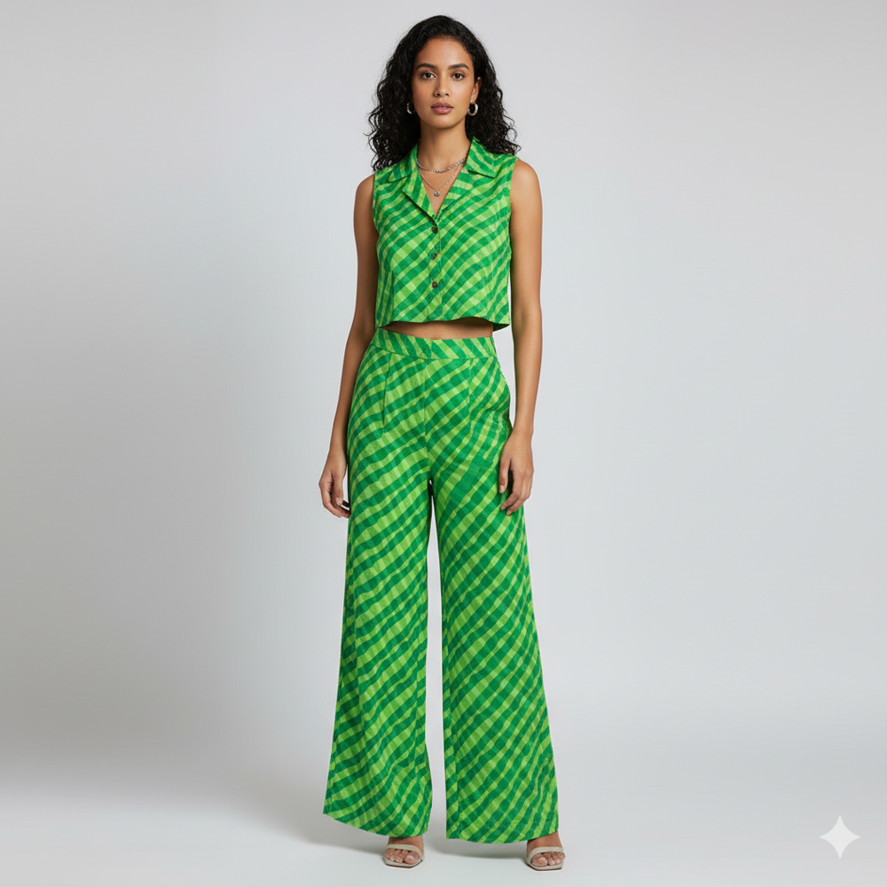 digital print green Checkered Fabric