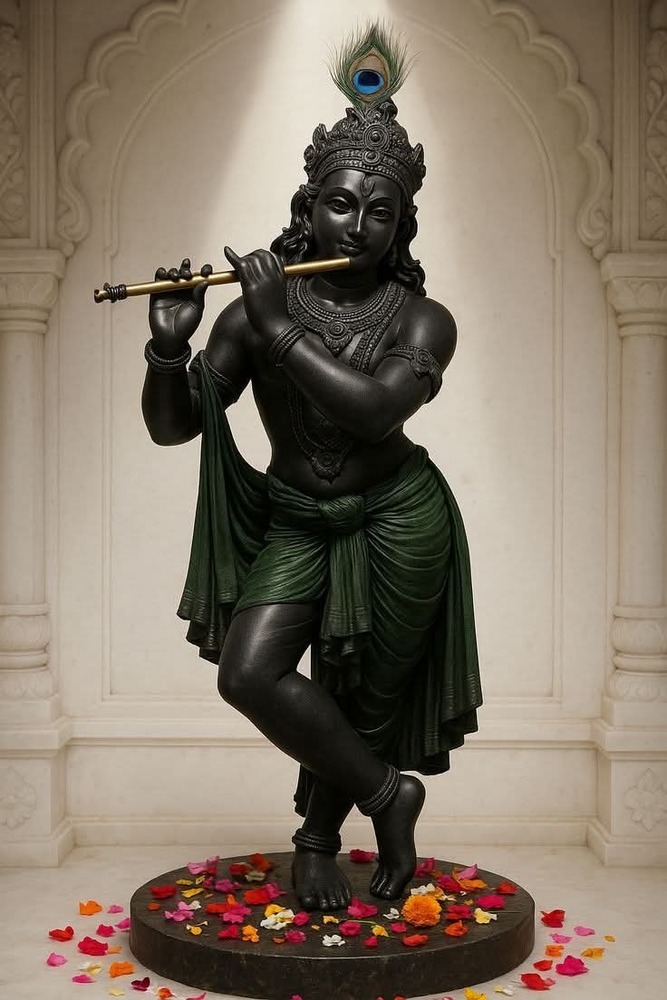 Large Size Black Marble Lord Krishna Statue