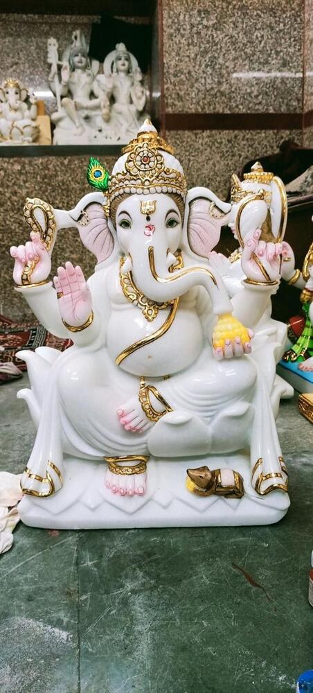15 Inch Makrana Marble Ganesh Statue - Color: Various Available