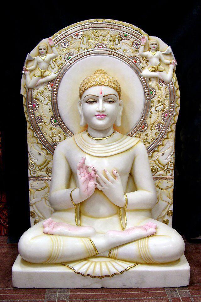 Painted Hindu Marble Jain Mahaveer Statue - Color: Various Available