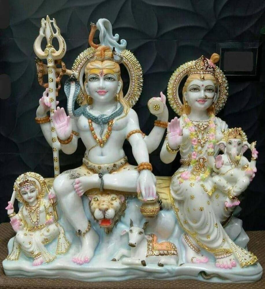 White Painted Marble Shiv Family Statue - Color: Various Available