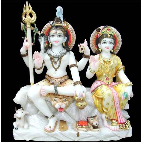 White Painted Marble Shiv Family Statue - Color: Various Available
