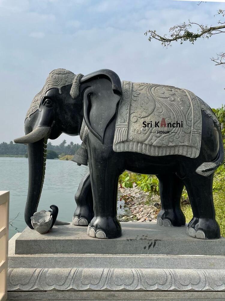 Black Stone Elephant Statues - Color: Various Available